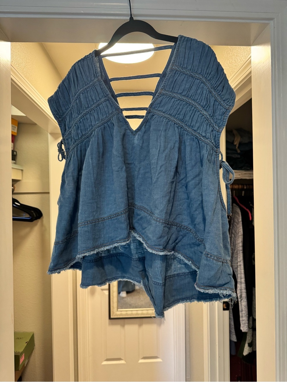 Pilcro ruched cap-sleeved babydoll top